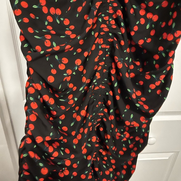 HALF SLEEVE V NECK CHERRY RUSHED DRESS - Picture 4 of 5